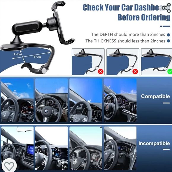 Black Car Mount Phone Holder iPhone Android Samsung - Picture 3 of 10